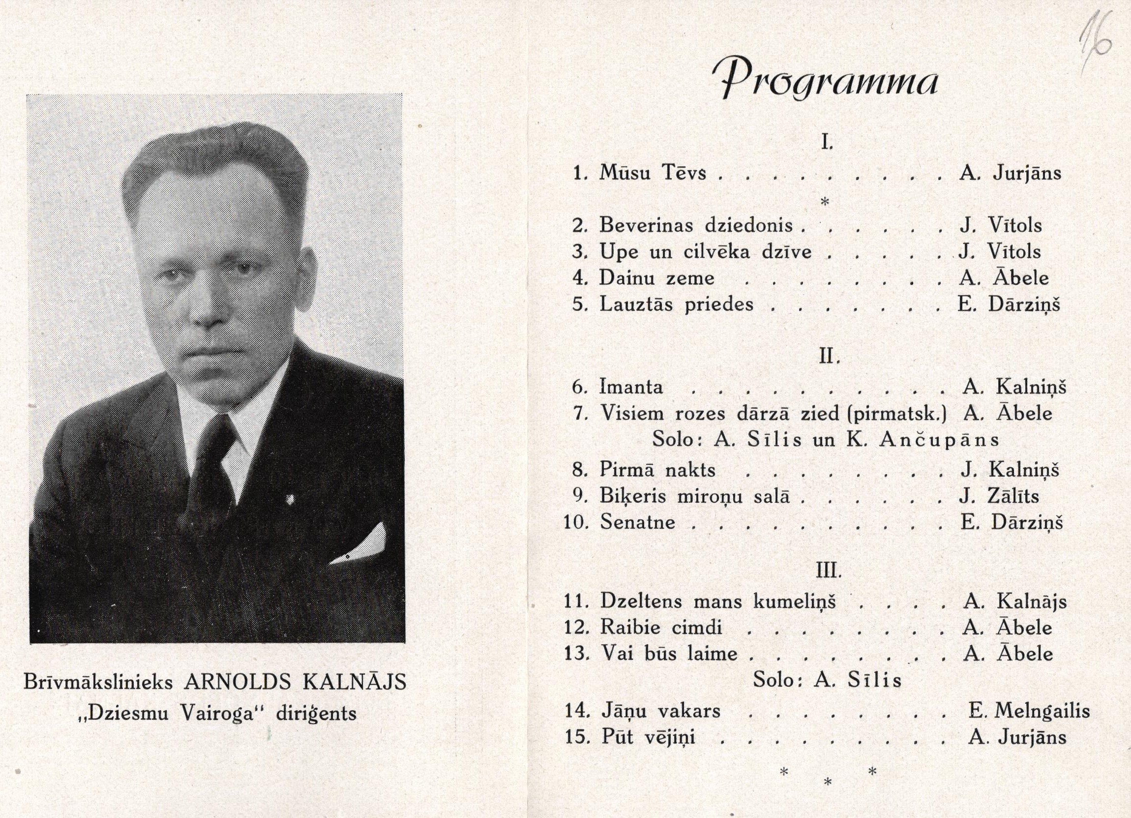 Programma kora "Dziesmu Vairogs" koncertam Vācijas bēgļu nometnē "Valka" 1949.gada 30. aprīlī.