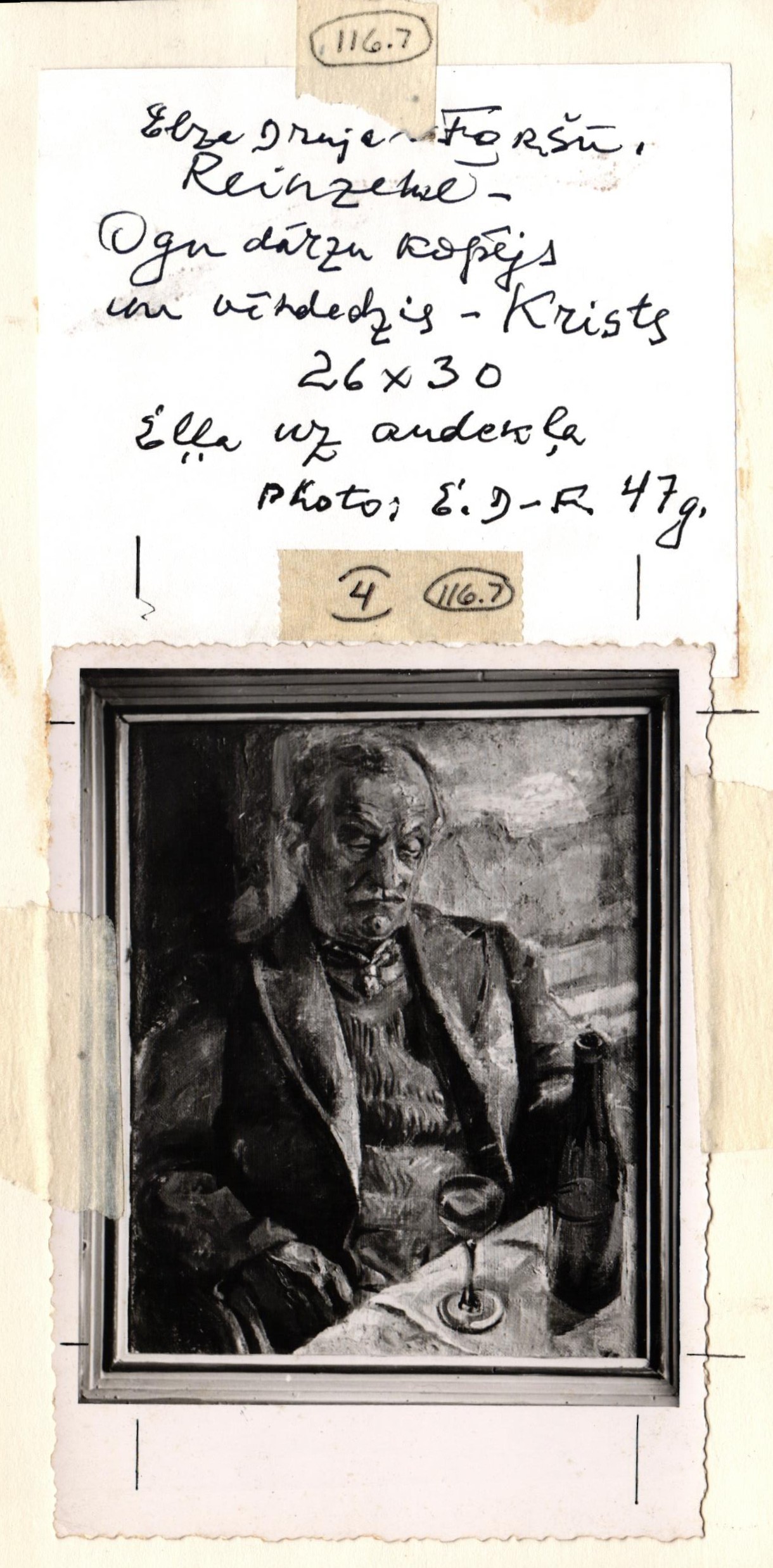 Elzas Drujas-Foršū gleznas "Reinzemē – ogu dārzu kopējs un vīndedzis – Krists" fotoreprodukcija. 1947. gads.