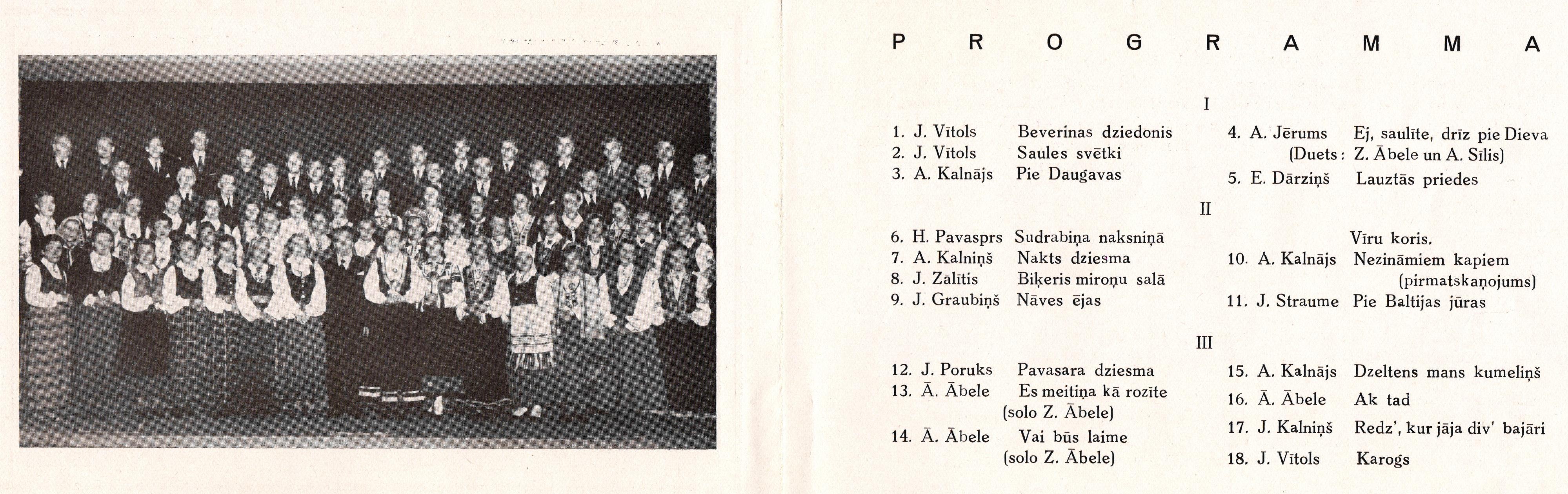 Programma kora "Dziesmu Vairogs" koncertam Vācijas bēgļu nometnē "Valka" 1948. gada 28. augustā.