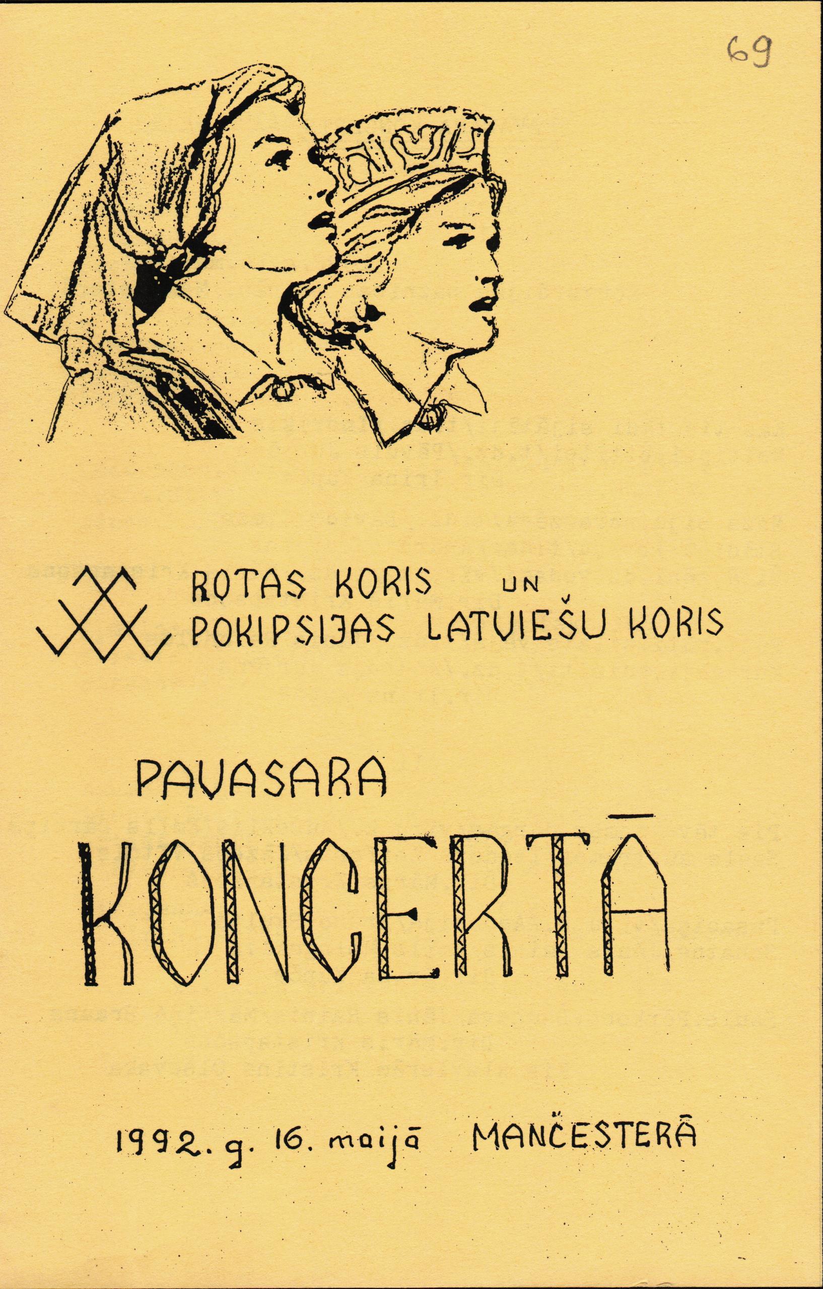 Konektikutas latviešu kora "Rota" un Pokispijas latviešu kora pavasara koncerta 1992. gada 16. maijā Mančesterā programma.