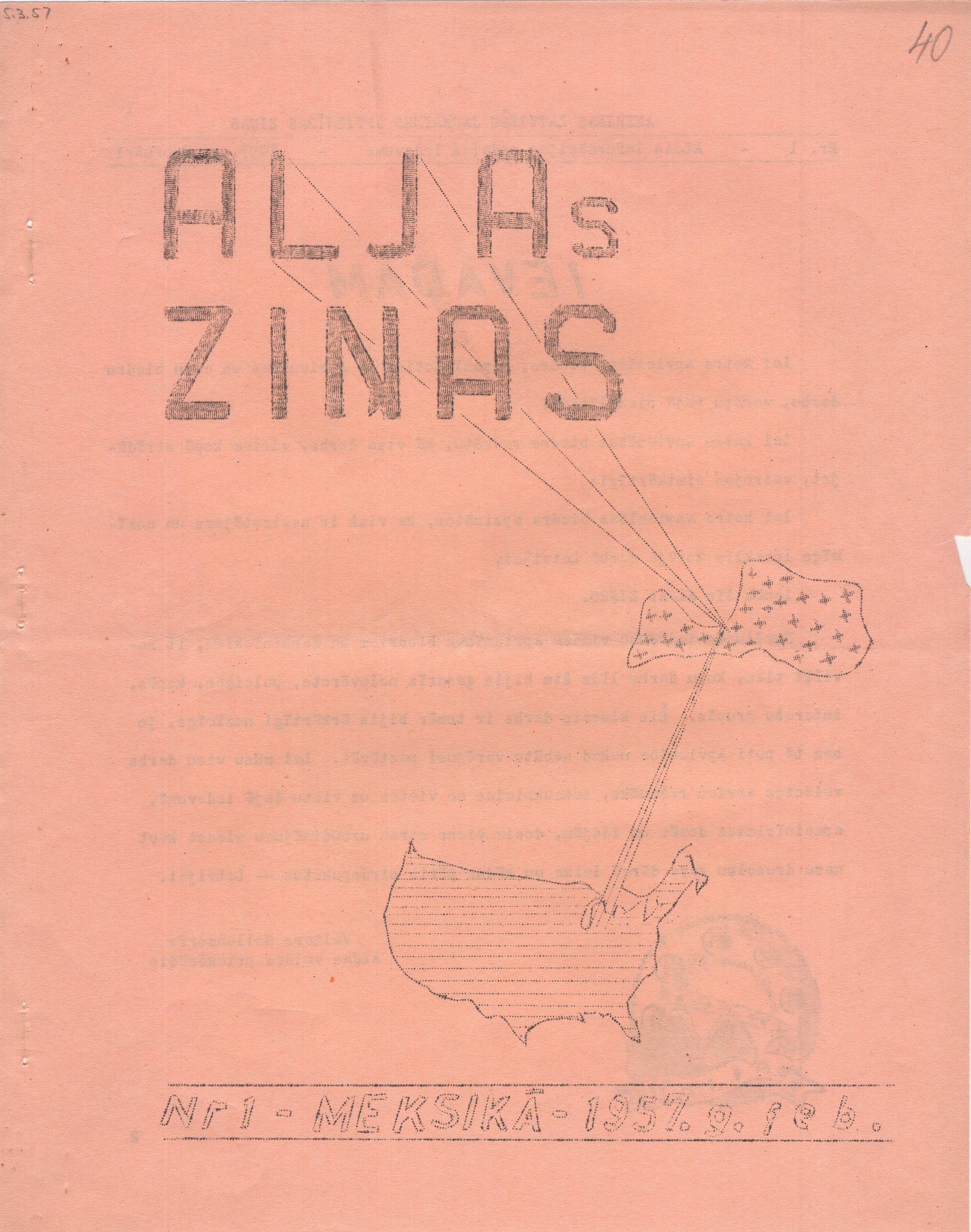 ALJA Ziņas, fragments, 1957. gada februāris.