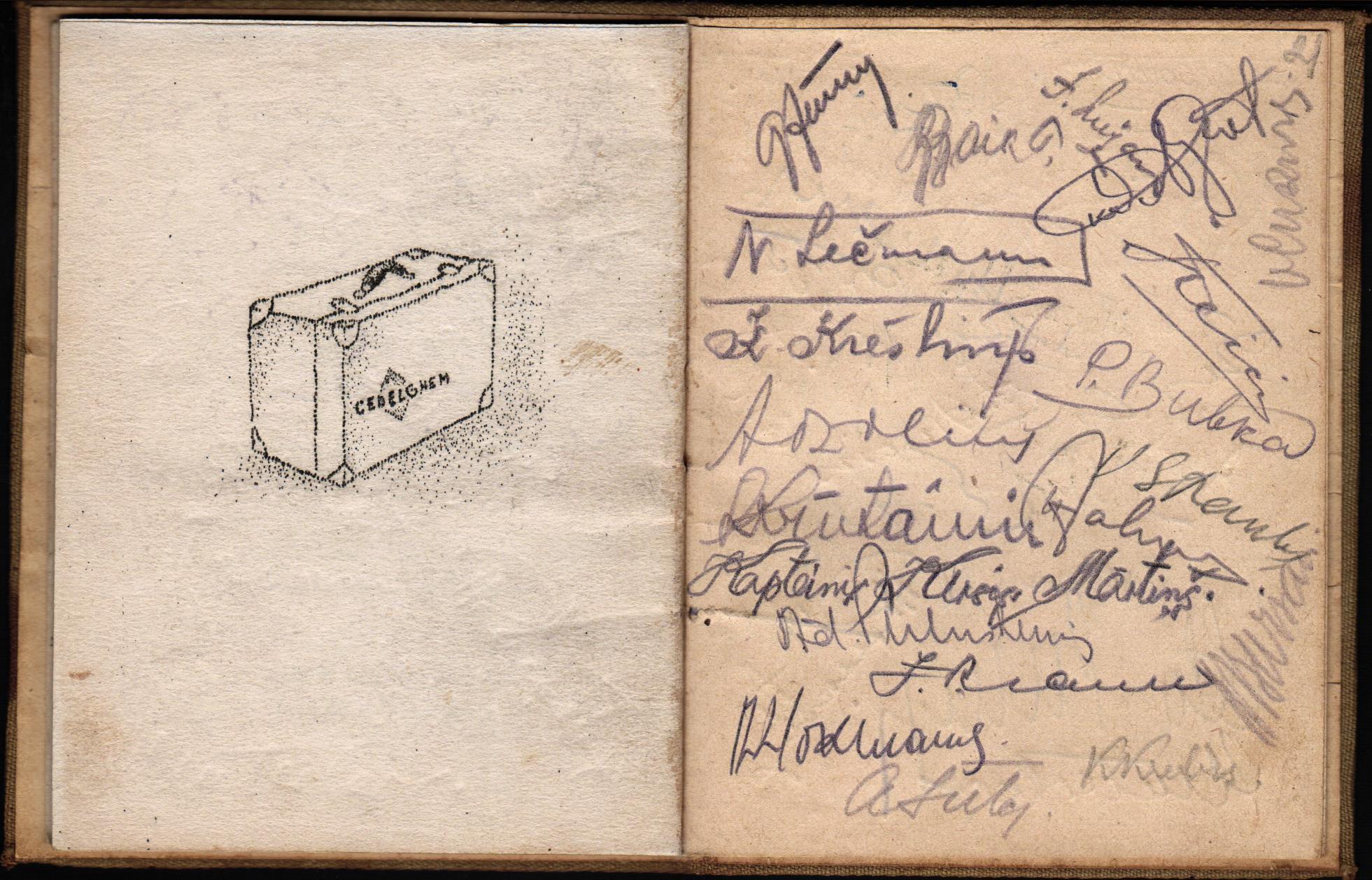 Iespieddarbs "Viena diena Cedelghemā". Izdots 1946. gada 25. februārī. Bildes zīmēja Bruno Ozoliņš, tekstu licis Auseklis Zaļinskis, drukā spiedis Verners Draudziņš. Pēdējās lapaspusēs nometnes bijušo gūstekņu paraksti. (iespējams, arī V. Zemesarāja)